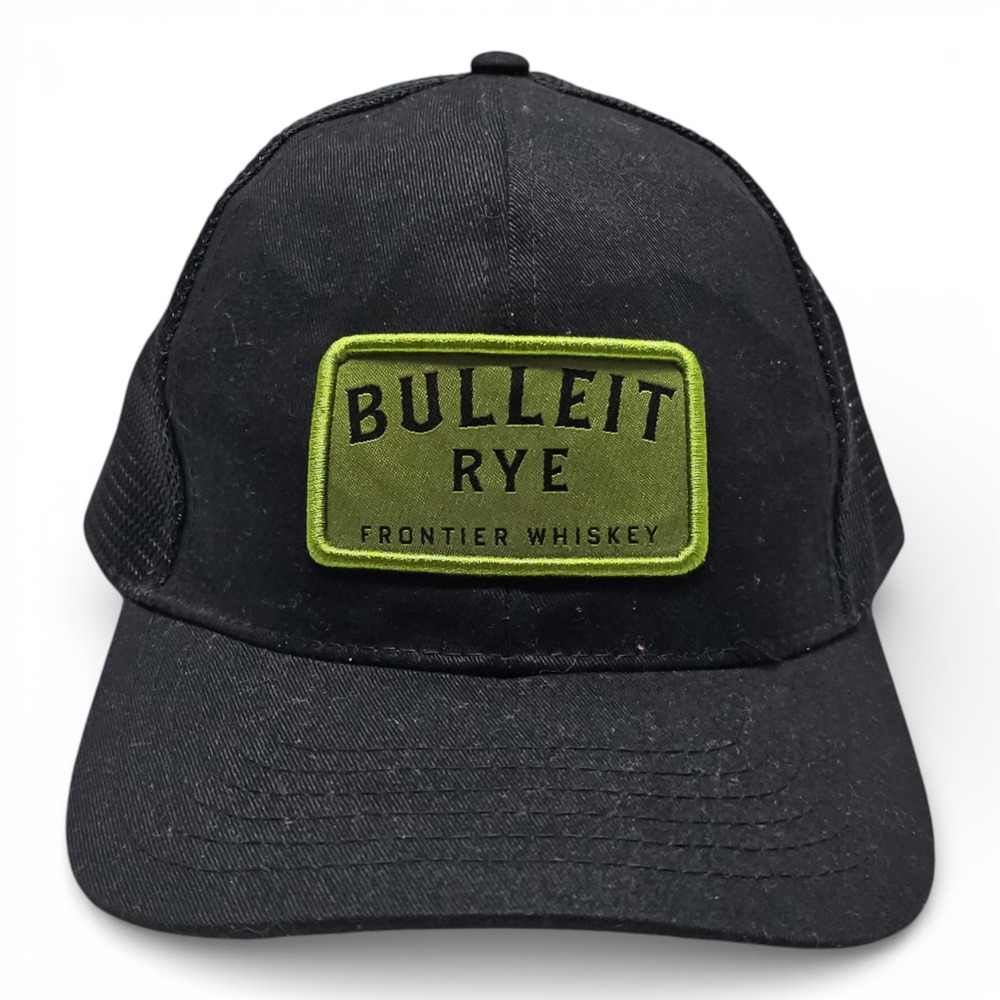 Bulleit Rye Trucker Hat Mens OSFM Black Green Patch Snapback Mesh Cap